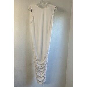 Venus White Ruched Dress Large Low Back With Attaches Necklace Midi